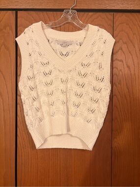 LOFT Cream Openwork V-Neck Knit Tank